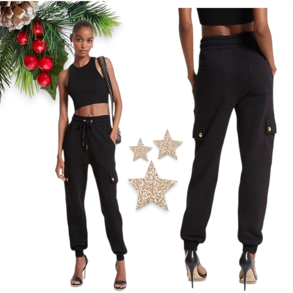 NWT Michael Kors NWT Black Cargo Pants High Waist Relaxed Jogger L - Picture 12 of 12